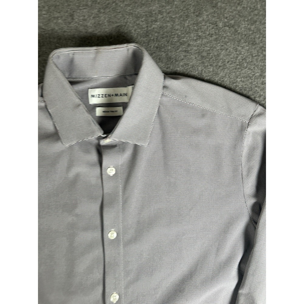 Mizzen Main Performance Shirt Mens M Gray Multicolor Checks Trim Fit‎ Medium LS - Picture 2 of 8